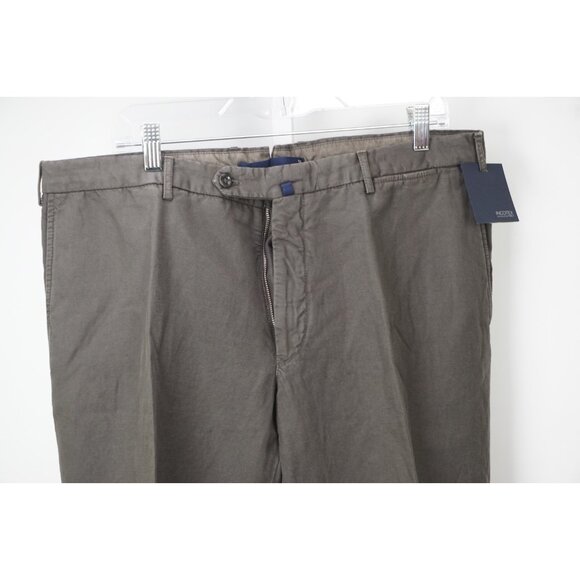 Incotex Olive/Brown Cotton Linen Mens Pants Sz 56 NEW